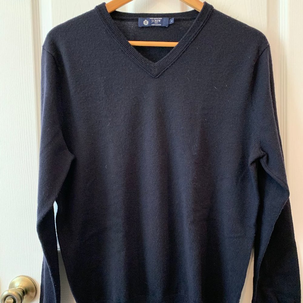 J. Crew Dark Navy Blue / Black V-Neck Merino Wool